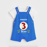 Customized Baby Dungaree Set | Celebrate 3rd Month | Soft & Comfy Fit Dungaree Set - COBALT BLUE - 0 - 5 Months Old (Chest 18")