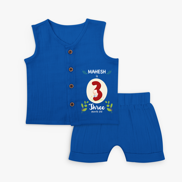 Celebrate The 3rd Month Birthday Custom Jabla set, Personalized with your little one's name - MIDNIGHT BLUE - 0 - 3 Months Old (Chest 9.8")