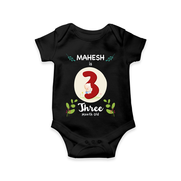 Mark your little one's Third month with a personalized romper/onesie featuring their name! - BLACK - 0 - 3 Months Old (Chest 16")