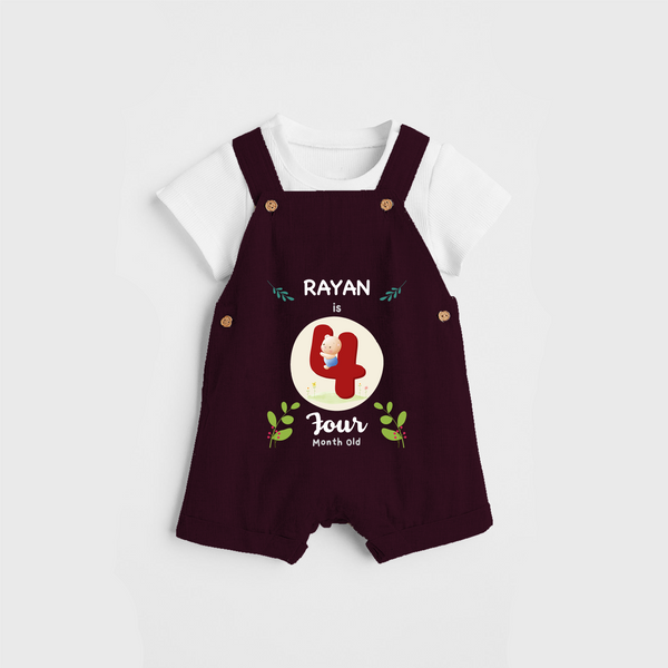 Celebrate The Fourth Month Birthday Customised Dungaree set for your Kids - MAROON - 0 - 5 Months Old (Chest 17")