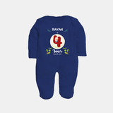 Customized Baby Full Sleeve Bodysuit/ Sleep Suit/ Jumpsuit | Celebrate 4th Month | Soft & Comfy Fit Full Sleeve Bodysuit/ Sleep Suit/ Jumpsuit - NAVY BLUE - New Born (Chest 7.5")