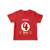 Customized Baby T-Shirt | Celebrate 4th Month | Soft & Comfy Fit T-Shirt - RED - 0-5 Months Old (Chest 17")