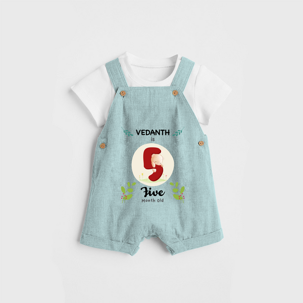 Celebrate The Fifth Month Birthday Customised Dungaree set for your Kids - ARCTIC BLUE - 0 - 5 Months Old (Chest 17")