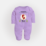 Customized Baby Full Sleeve Bodysuit/ Sleep Suit/ Jumpsuit | Celebrate 5th Month | Soft & Comfy Fit Full Sleeve Bodysuit/ Sleep Suit/ Jumpsuit - LILAC - New Born (Chest 7.5")