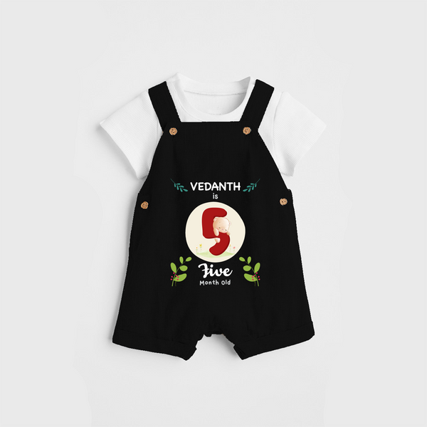 Celebrate The Fifth Month Birthday Customised Dungaree set for your Kids - BLACK - 0 - 5 Months Old (Chest 17")