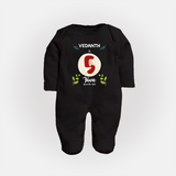Customized Baby Full Sleeve Bodysuit/ Sleep Suit/ Jumpsuit | Celebrate 5th Month | Soft & Comfy Fit Full Sleeve Bodysuit/ Sleep Suit/ Jumpsuit - BLACK - New Born (Chest 7.5")