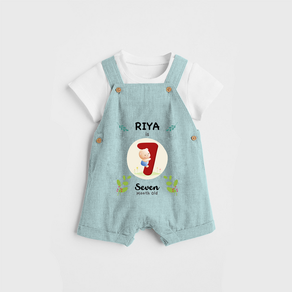 Celebrate The Seventh Month Birthday Customised Dungaree set for your Kids - ARCTIC BLUE - 0 - 5 Months Old (Chest 17")