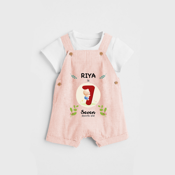 Celebrate The Seventh Month Birthday Customised Dungaree set for your Kids - PEACH - 0 - 5 Months Old (Chest 17")