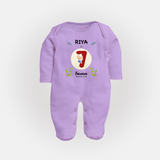 Customized Baby Full Sleeve Bodysuit/ Sleep Suit/ Jumpsuit | Celebrate 7th Month | Soft & Comfy Fit Full Sleeve Bodysuit/ Sleep Suit/ Jumpsuit - LILAC - New Born (Chest 7.5")