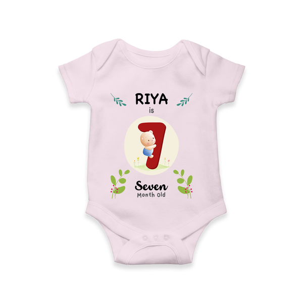 Mark your little one's Seventh month with a personalized romper/onesie featuring their name! - BABY PINK - 0 - 3 Months Old (Chest 16")