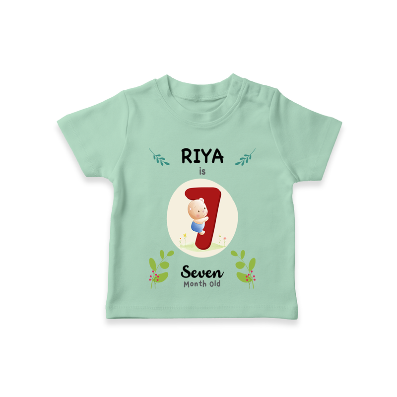 Celebrate The 7th Month Birthday Custom T-Shirt, Personalized with your little one's name - MINT GREEN - 0 - 5 Months Old (Chest 17")