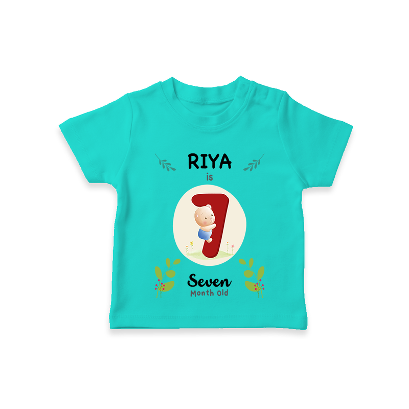 Celebrate The 7th Month Birthday Custom T-Shirt, Personalized with your little one's name - TEAL - 0 - 5 Months Old (Chest 17")