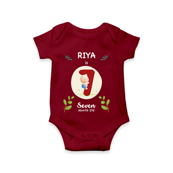 Mark your little one's Seventh month with a personalized romper/onesie featuring their name! - MAROON - 0 - 3 Months Old (Chest 16")