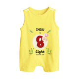 Customized Baby Romper Suit/ Sleeveless Romper | Celebrate 8th Month | Soft & Comfy Fit Romper Suit/ Sleeveless Romper - PASTEL YELLOW - 0 - 5 Months Old (Chest 18")