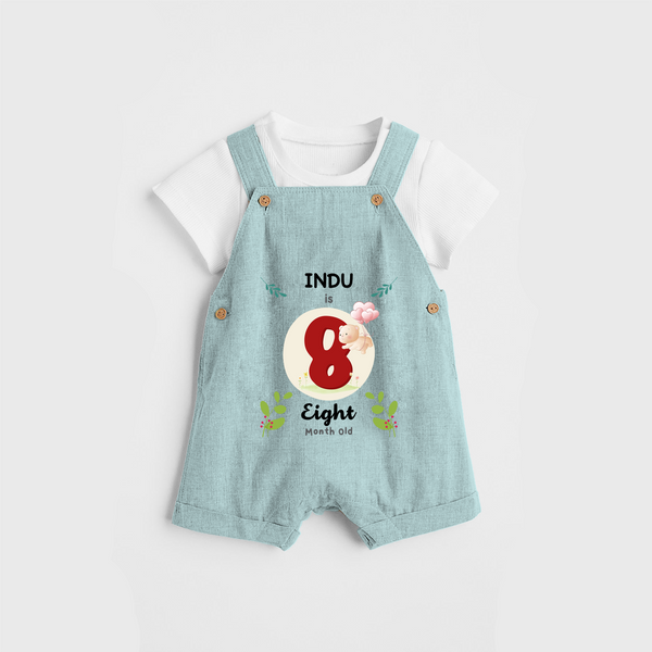 Celebrate The Eighth Month Birthday Customised Dungaree set for your Kids - ARCTIC BLUE - 0 - 5 Months Old (Chest 17")