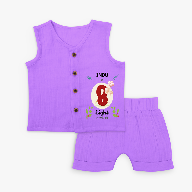 Celebrate The 8th Month Birthday Custom Jabla set, Personalized with your little one's name - PURPLE - 0 - 3 Months Old (Chest 9.8")