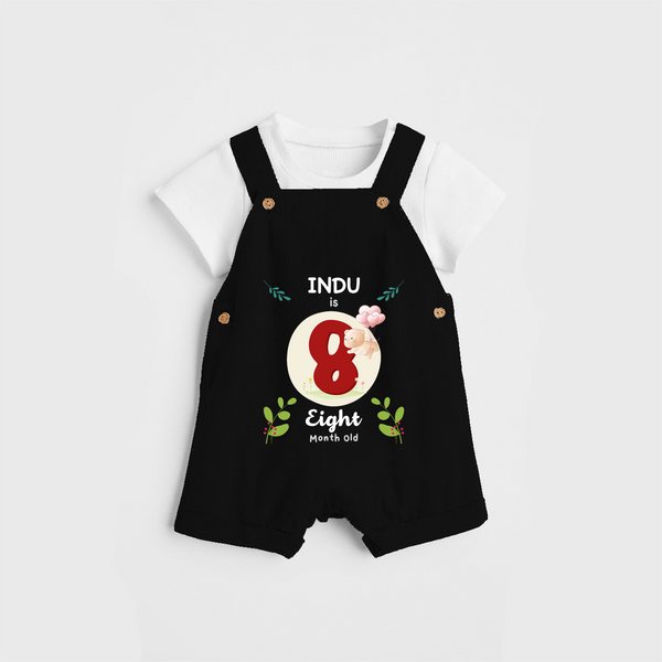 Celebrate The Eighth Month Birthday Customised Dungaree set for your Kids - BLACK - 0 - 5 Months Old (Chest 17")