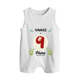 Customized Baby Romper Suit/ Sleeveless Romper | Celebrate 9th Month | Soft & Comfy Fit Romper Suit/ Sleeveless Romper - WHITE - 0 - 5 Months Old (Chest 18")