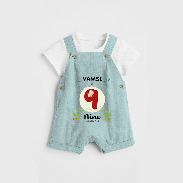 Celebrate The Ninth Month Birthday Customised Dungaree set for your Kids - ARCTIC BLUE - 0 - 5 Months Old (Chest 17")