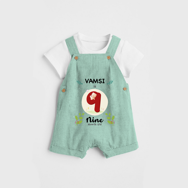 Celebrate The Ninth Month Birthday Customised Dungaree set for your Kids - LIGHT GREEN - 0 - 5 Months Old (Chest 17")