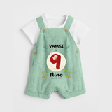 Customized Baby Dungaree Set | Celebrate 9th Month | Soft & Comfy Fit Dungaree Set - MINT GREEN - 0 - 5 Months Old (Chest 18")