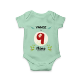Customized Baby Romper/Onesie | Celebrate 9th Month | Soft & Comfy Fit - MINT GREEN - New Born (Chest 14")