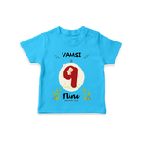 Celebrate The 9th Month Birthday Custom T-Shirt, Personalized with your little one's name - SKY BLUE - 0 - 5 Months Old (Chest 17")