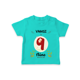 Celebrate The 9th Month Birthday Custom T-Shirt, Personalized with your little one's name - TEAL - 0 - 5 Months Old (Chest 17")