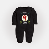Customized Baby Full Sleeve Bodysuit/ Sleep Suit/ Jumpsuit | Celebrate 9th Month | Soft & Comfy Fit Full Sleeve Bodysuit/ Sleep Suit/ Jumpsuit - BLACK - New Born (Chest 7.5")