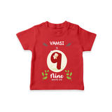 Celebrate The 9th Month Birthday Custom T-Shirt, Personalized with your little one's name - RED - 0 - 5 Months Old (Chest 17")