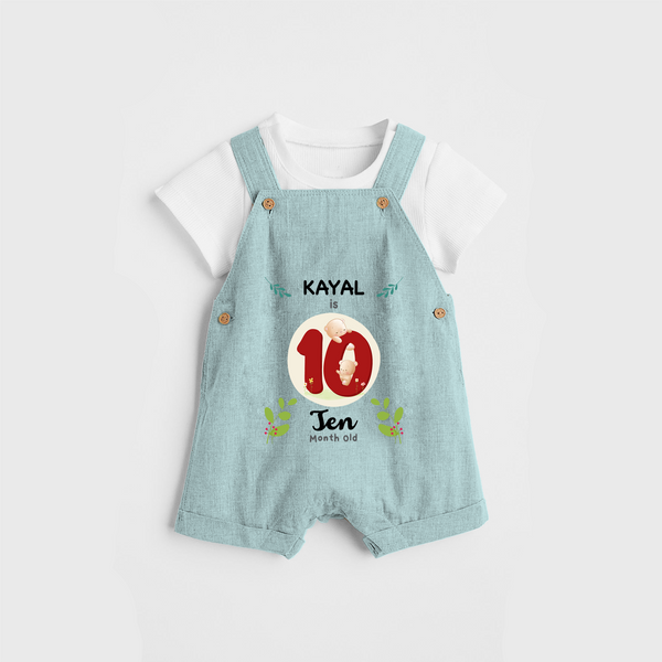Celebrate The Tenth Month Birthday Customised Dungaree set for your Kids - ARCTIC BLUE - 0 - 5 Months Old (Chest 17")