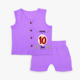 Celebrate The 10th Month Birthday Custom Jabla set, Personalized with your little one's name - PURPLE - 0 - 3 Months Old (Chest 9.8")