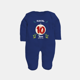 Customized Baby Full Sleeve Bodysuit/ Sleep Suit/ Jumpsuit | Celebrate 10th Month | Soft & Comfy Fit Full Sleeve Bodysuit/ Sleep Suit/ Jumpsuit - NAVY BLUE - New Born (Chest 7.5")