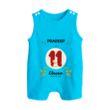 Customized Baby Romper Suit/ Sleeveless Romper | Celebrate 11th Month | Soft & Comfy Fit Romper Suit/ Sleeveless Romper - SKY BLUE - 0 - 5 Months Old (Chest 18")