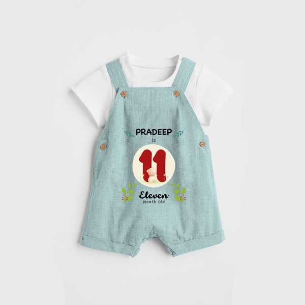 Celebrate The Eleventh Month Birthday Customised Dungaree set for your Kids - ARCTIC BLUE - 0 - 5 Months Old (Chest 17")