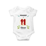 Customized Baby Romper/Onesie | Celebrate 11th Month | Soft & Comfy Fit - WHITE - New Born (Chest 14")