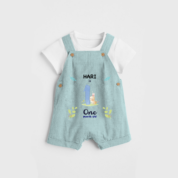 Celebrate The 1st Month Birthday Custom Dungaree set, Personalized with your little one's name - ARCTIC BLUE - 0 - 5 Months Old (Chest 17")