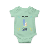 1 Month Milestone Baby Bodysuit Outfit | Personalized Romper/Onesie | Perfect for Photoshoots - MINT GREEN - New Born (Chest 14")