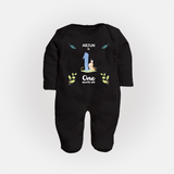 1 Month Milestone Baby Full Sleeve Bodysuit/ Sleep Suit/ Jumpsuit Outfit | Personalized Full Sleeve Bodysuit/ Sleep Suit/ Jumpsuit | Perfect for Photoshoots - BLACK - New Born (Chest 7.5")