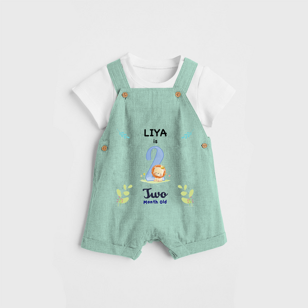Celebrate The 2nd Month Birthday Custom Dungaree set, Personalized with your little one's name - LIGHT GREEN - 0 - 5 Months Old (Chest 17")
