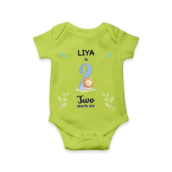 Celebrate The 2nd Month Birthday Custom Romper/ Onesie, Personalized with your little one's name - LIME GREEN - 0 - 3 Months Old (Chest 16")