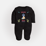 2 Month Milestone Baby Full Sleeve Bodysuit/ Sleep Suit/ Jumpsuit Outfit | Personalized Full Sleeve Bodysuit/ Sleep Suit/ Jumpsuit | Perfect for Photoshoots - BLACK - New Born (Chest 7.5")