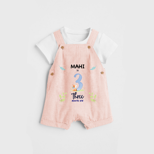 Celebrate The 3rd Month Birthday Custom Dungaree set, Personalized with your little one's name - PEACH - 0 - 5 Months Old (Chest 17")