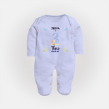 3 Month Milestone Baby Full Sleeve Bodysuit/ Sleep Suit/ Jumpsuit Outfit | Personalized Full Sleeve Bodysuit/ Sleep Suit/ Jumpsuit | Perfect for Photoshoots - BABY BLUE - New Born (Chest 7.5")