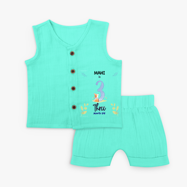 Celebrate your kids third month  - Personalized Jabla set - AQUA GREEN - 0 - 3 Months Old (Chest 9.8")