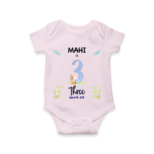 Celebrate The 3rd Month Birthday Custom Romper/ Onesie, Personalized with your little one's name - BABY PINK - 0 - 3 Months Old (Chest 16")