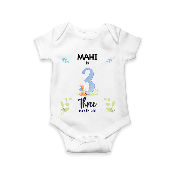 Celebrate The 3rd Month Birthday Custom Romper/ Onesie, Personalized with your little one's name - WHITE - 0 - 3 Months Old (Chest 16")