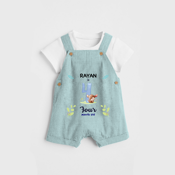 Celebrate The 4th Month Birthday Custom Dungaree set, Personalized with your little one's name - ARCTIC BLUE - 0 - 5 Months Old (Chest 17")