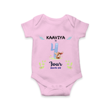 4 Month Milestone Baby Bodysuit Outfit | Personalized Romper/Onesie | Perfect for Photoshoots - BABY PINK - New Born (Chest 14")