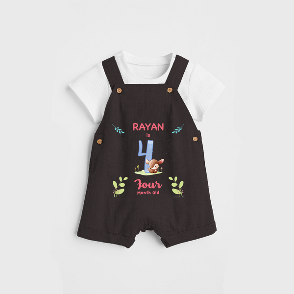 Celebrate The 4th Month Birthday Custom Dungaree set, Personalized with your little one's name - CHOCOLATE BROWN - 0 - 5 Months Old (Chest 17")